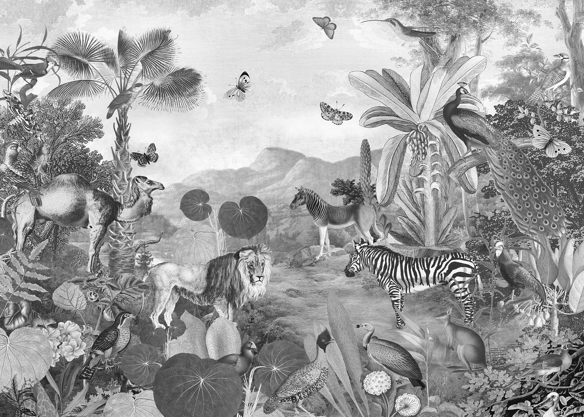Papier peint animaux jungle panoramique Flora and Fauna - Papier peint Komar Home