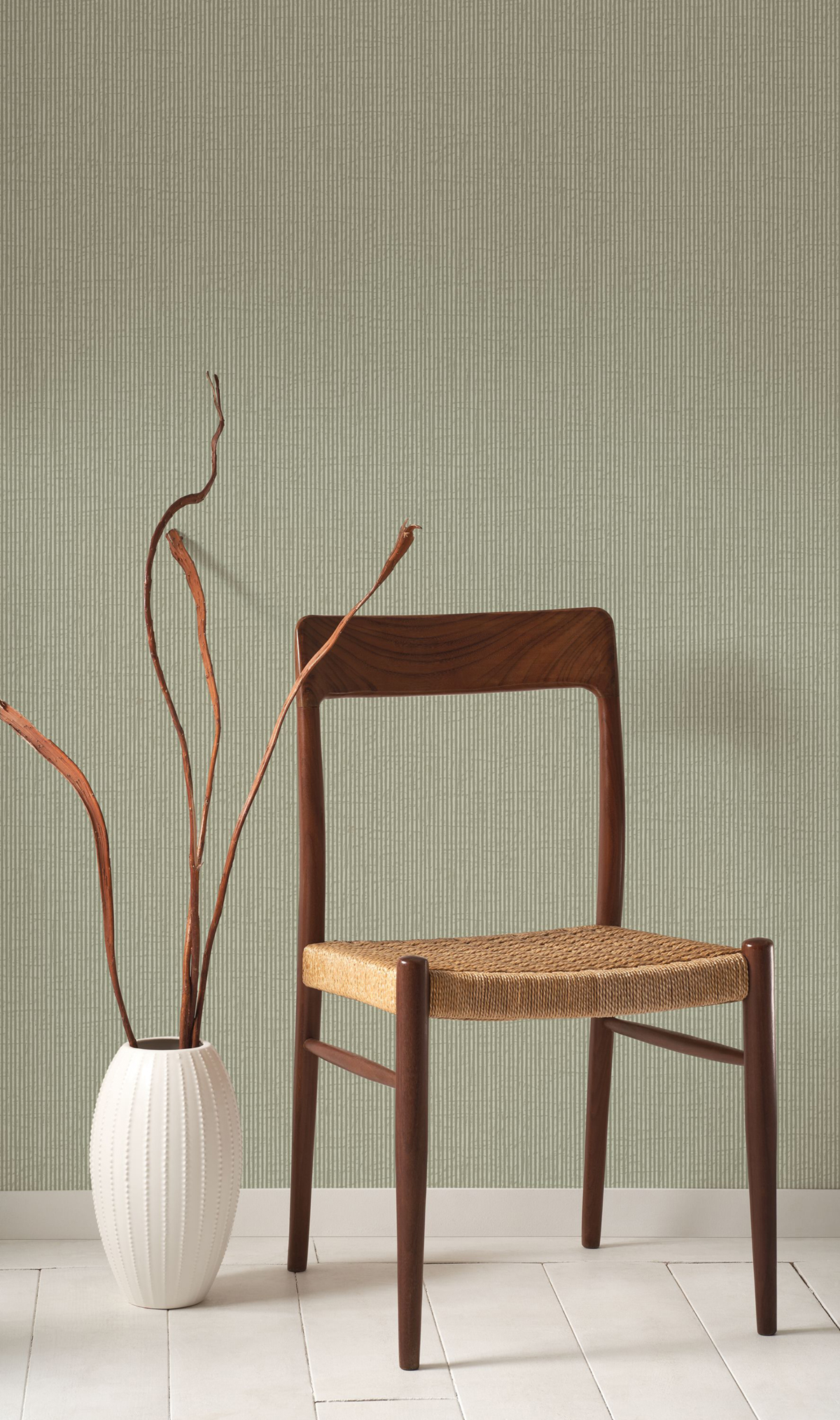 Papier peint Fines Rayures Papier Kraft vert sauge - Papercraft de Casadéco | Réf. PAPC89657202