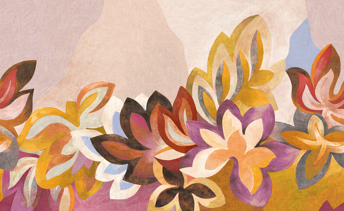 Papier peint panoramique Feuille Somerset violet - A, B, C et D H260 - Rhapsody de Masureel | Réf. MAS-DGRHA202X-260