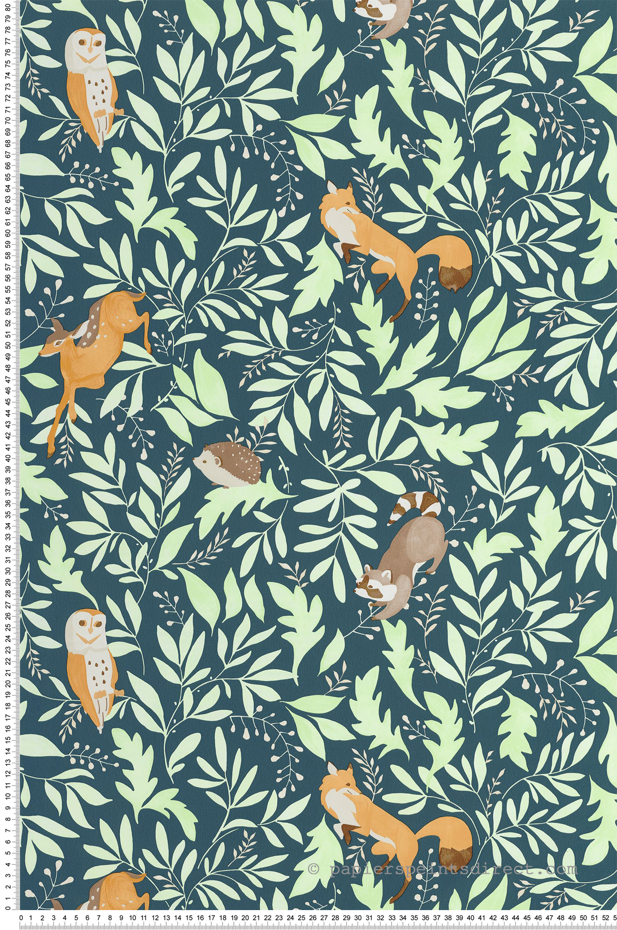 Papier peint Animaux Balade en Forêt bleu marine - Les Minis Mondes de Casélio | Réf. MNM105746009
