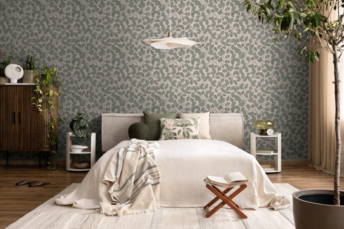 Papier peint Feuille Grain Café vert gris - Nordic Feeling d'A.S. Création AMB3 | Réf. AS-791481