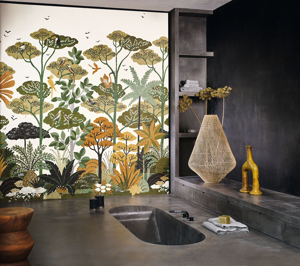 Papier peint Panoramique Forêt Tropicale Kandy vert kaki - Golfe du Bengale de Casamance | Réf. CAS-75983262