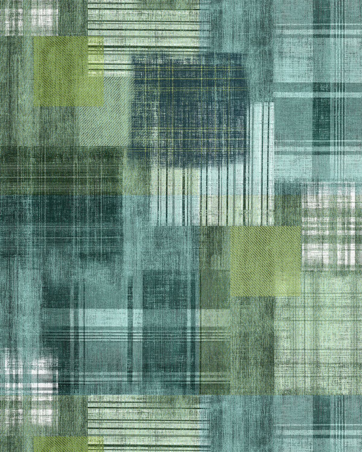 Papier peint panoramique Tissu Patchy Plaid vert bleu - Papier Peint Komar Infinity 2