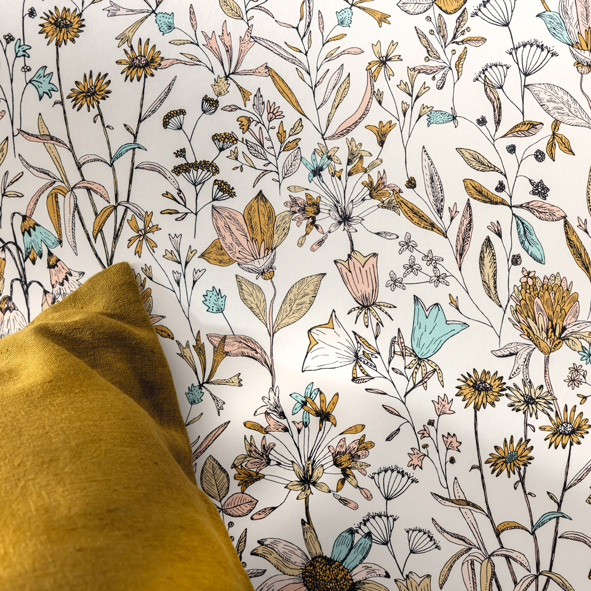 Papier peint Fleur Jardin de Giverny bleu ocre - Art of Botany de Casélio AMB2 | Réf. AOB103000301