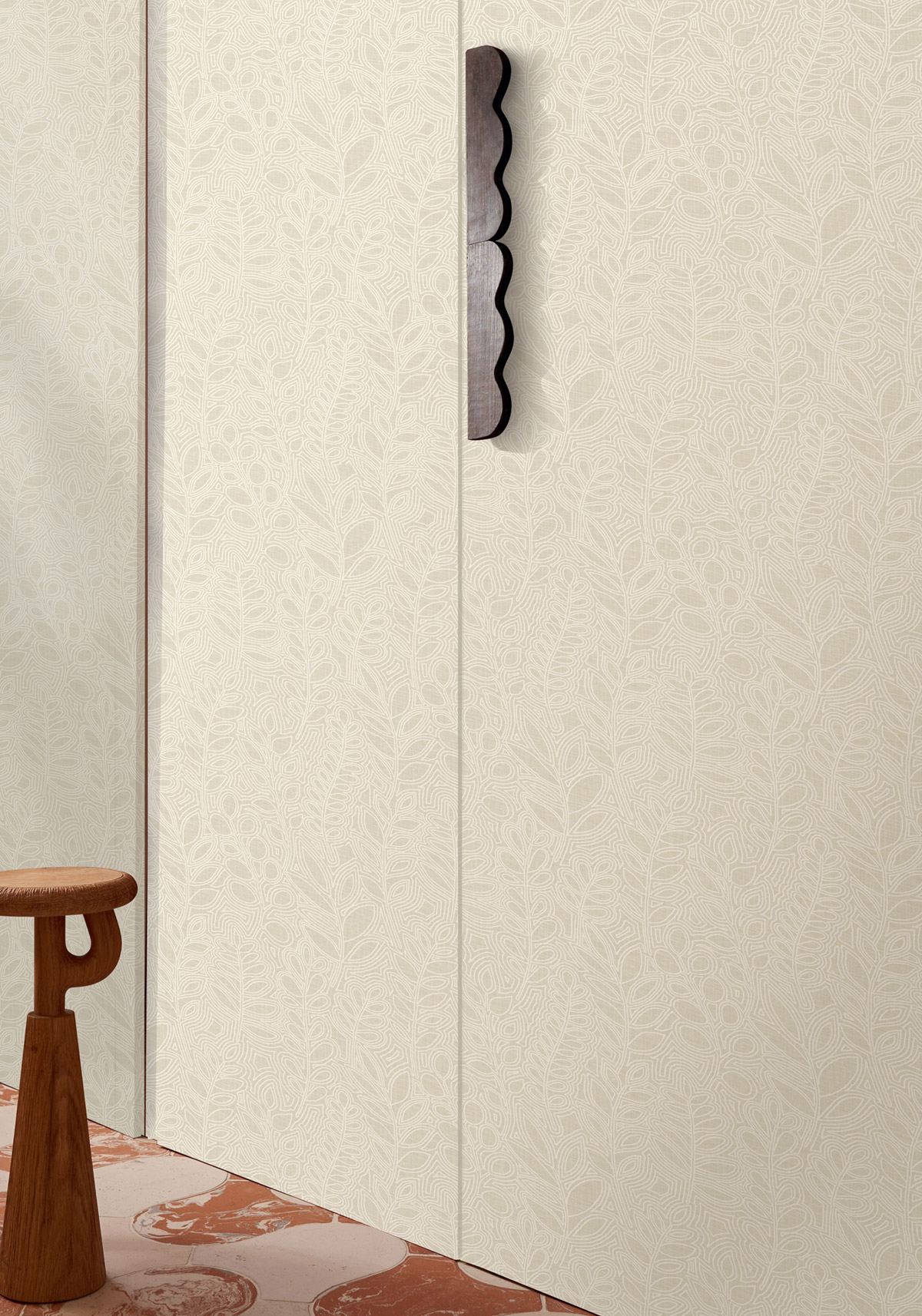 Papier peint Feuille Broderie Astragale ivoire - Palmadora de Casamance | Réf. CAS-76680100