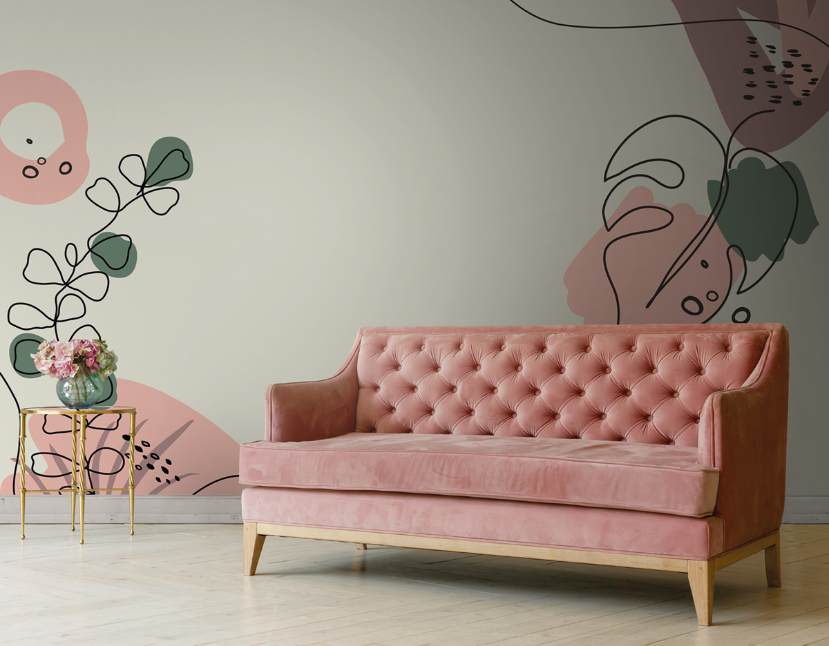 Papier peint panoramique Scandinave Drawn Leaves 1 - Référence DD120221 - Intissé 200g/m2 - Standard 400 x 270