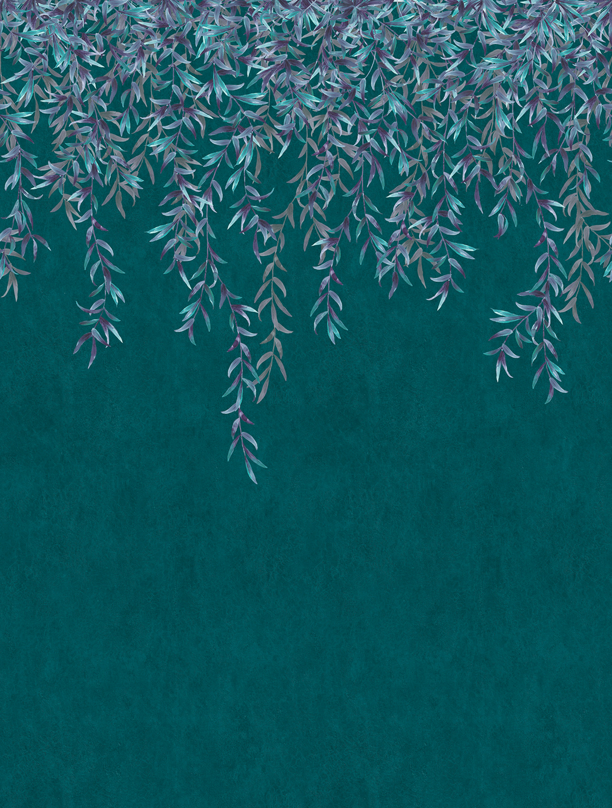 Papier peint panoramique Feuille Retombant Greenery bleu pétrole - Panorama 2 de Lutèce | Réf. LTC-PAN1465C