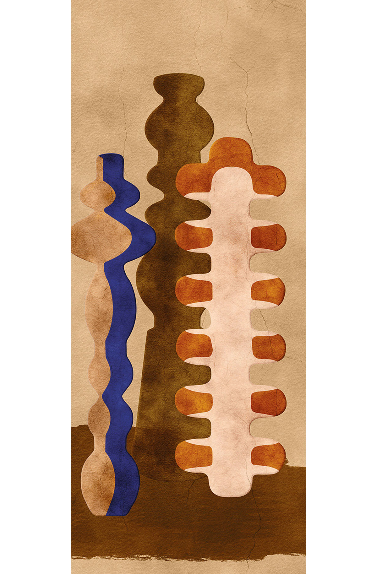 Papier peint panoramique Poterie Design indigo terracotta - C H260 - Terra de Masureel | Réf. MAS-DGPOT1023-260