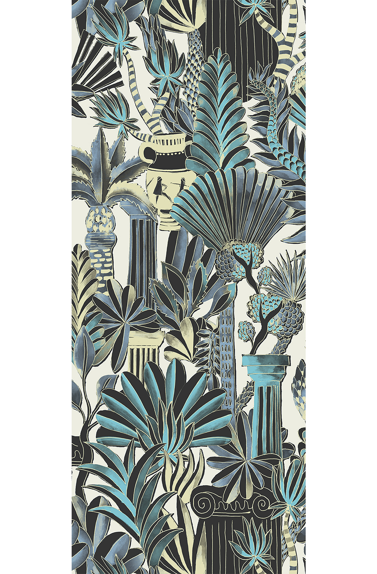 Papier peint panoramique Jungle Antique Trésor bleu paon - A H260 - Wall Designs IV de Masureel | Réf. MAS-DG4TRE1021-260