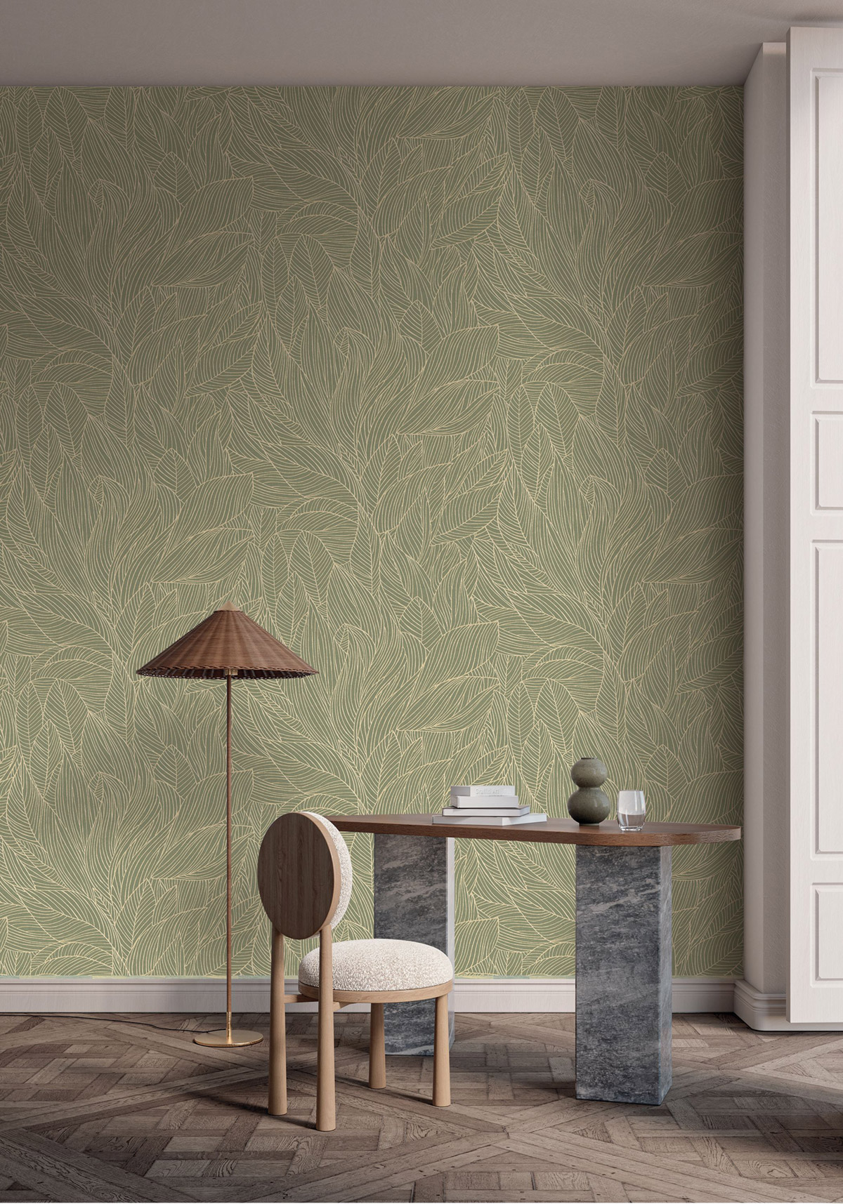 Papier peint Nervure de Feuille Hosta kaki doré - Jardin Félicia de Casamance | Réf. CAS-76602548