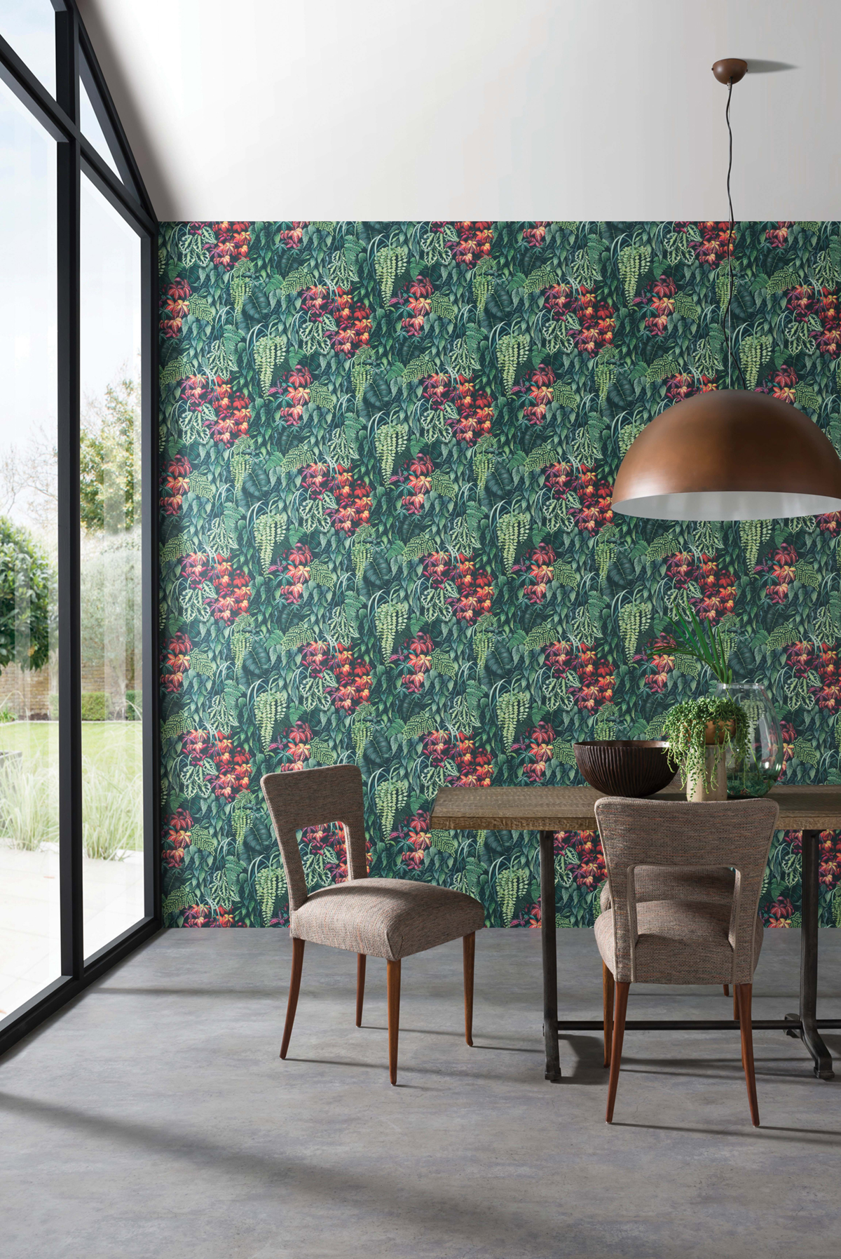 Papier peint Feuillage Green Wall rouge - Folium de Osborne & Little AMB | Réf. OSB-W7330-01