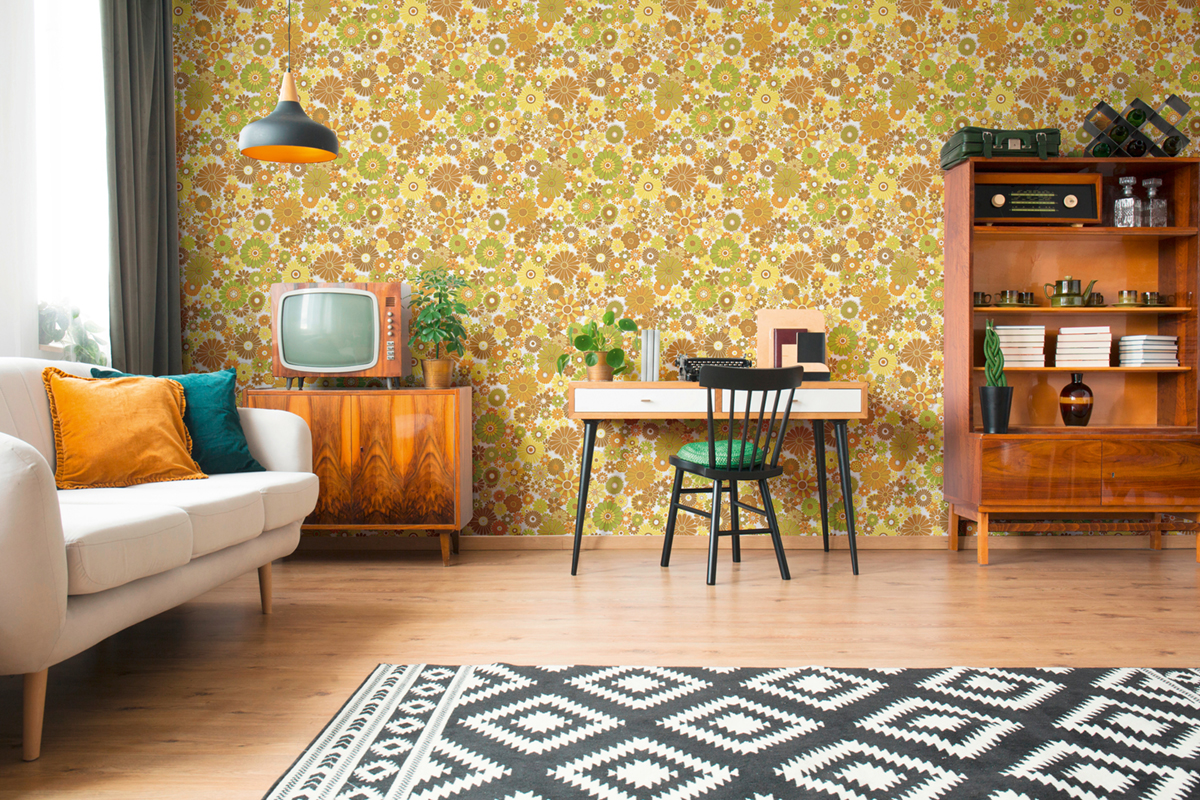 Papier peint Marguerite Vintage jaune vert - Retro Chic d'A.S. Création | Réf. AS-395355
