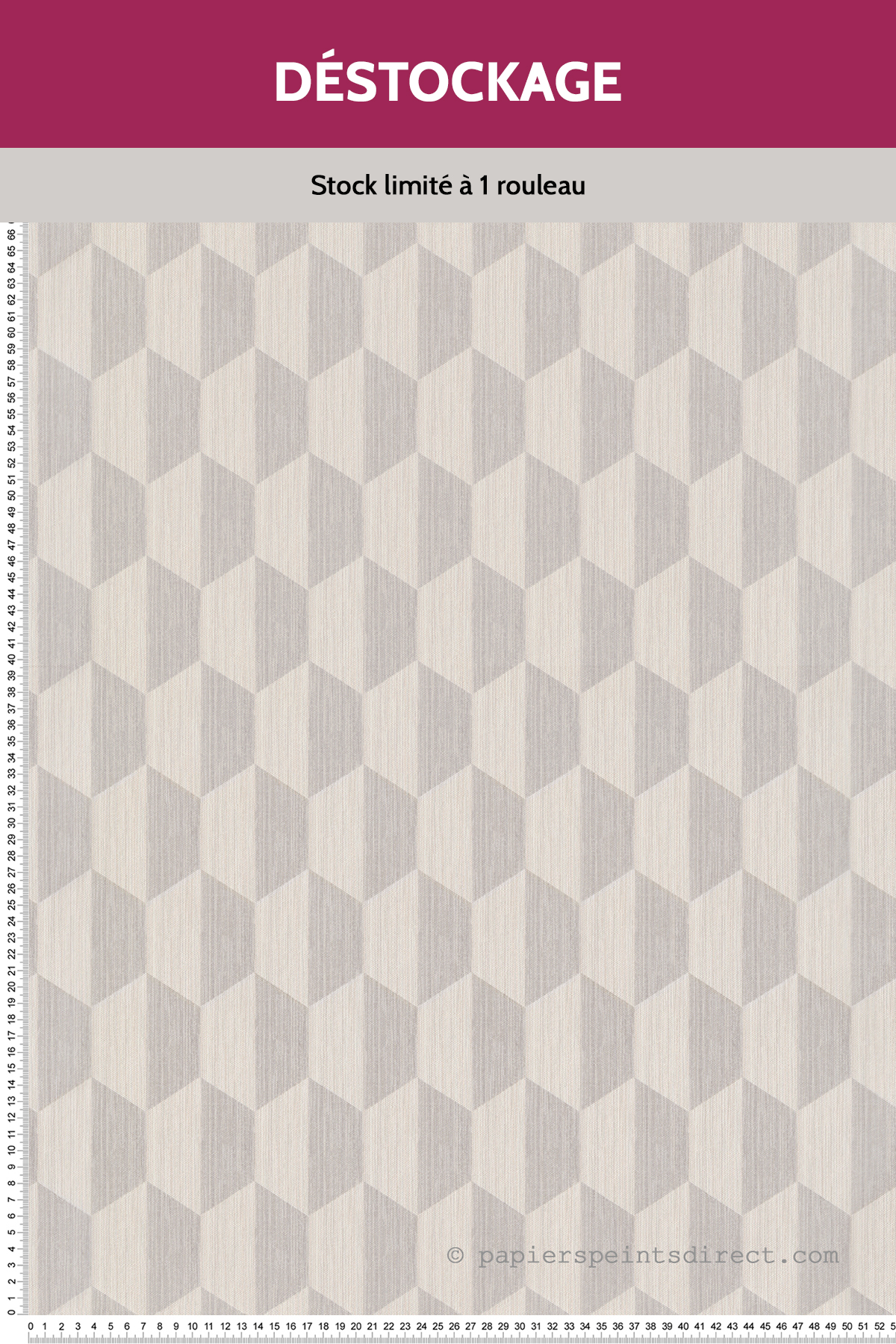 Papier Peint Destockage - Design Hexagone grège - Cube