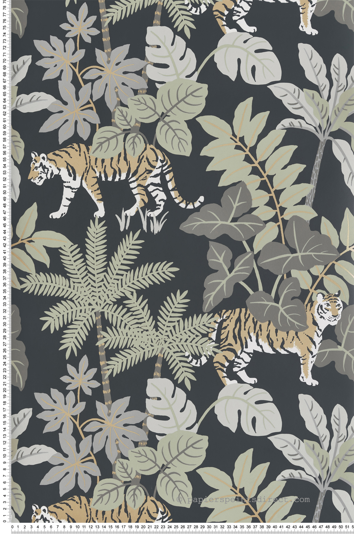 Papier peint Jungle Tigre Caspian vert doré charbon - Harmony de Lutèce | Réf. LTC-FD27249