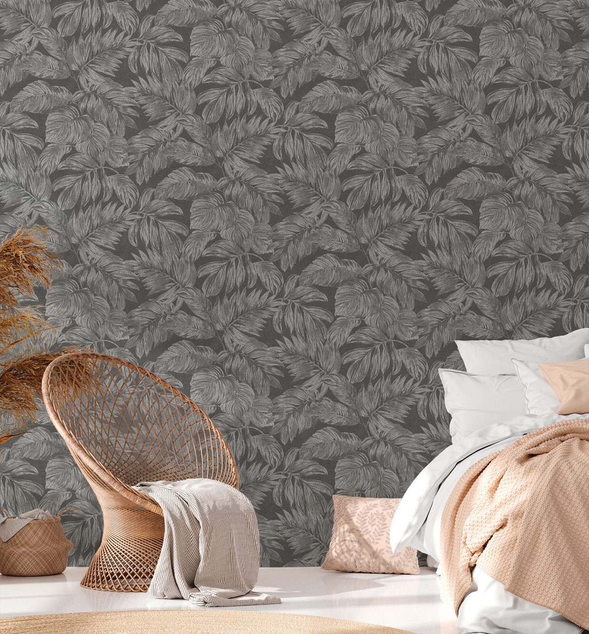 Papier peint Feuille Palme gris argenté - Casual Living d'A.S. Création AMB3| Réf. AS-393404