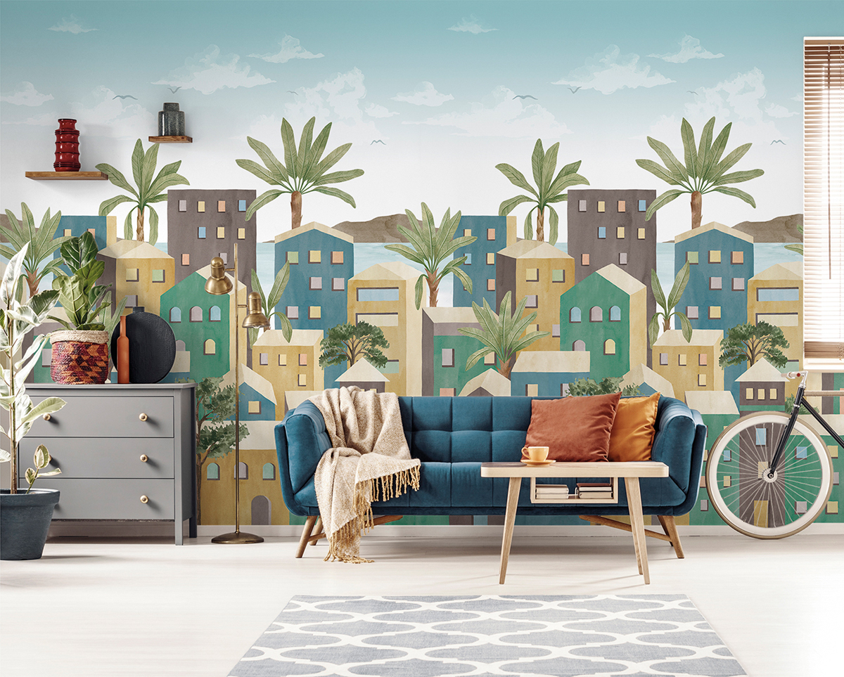 Papier peint panoramique Maison Vila bleu - Panorama 2 de Lutèce | Réf. LTC-PAN1671C