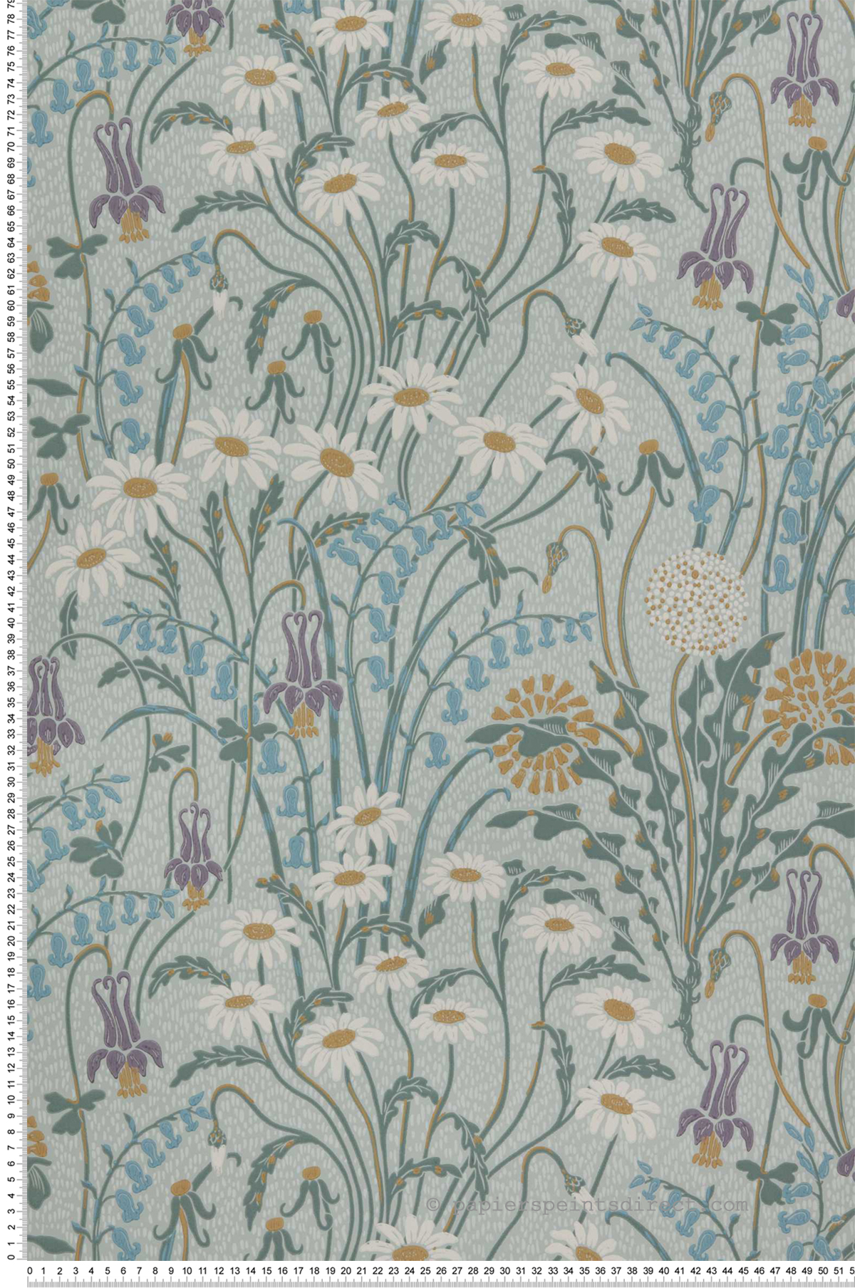Papier peint Marguerite Flower Meadow bleu céleste - V&A Decorative Papers II d'Initiales | Réf. INI-2412-178-03