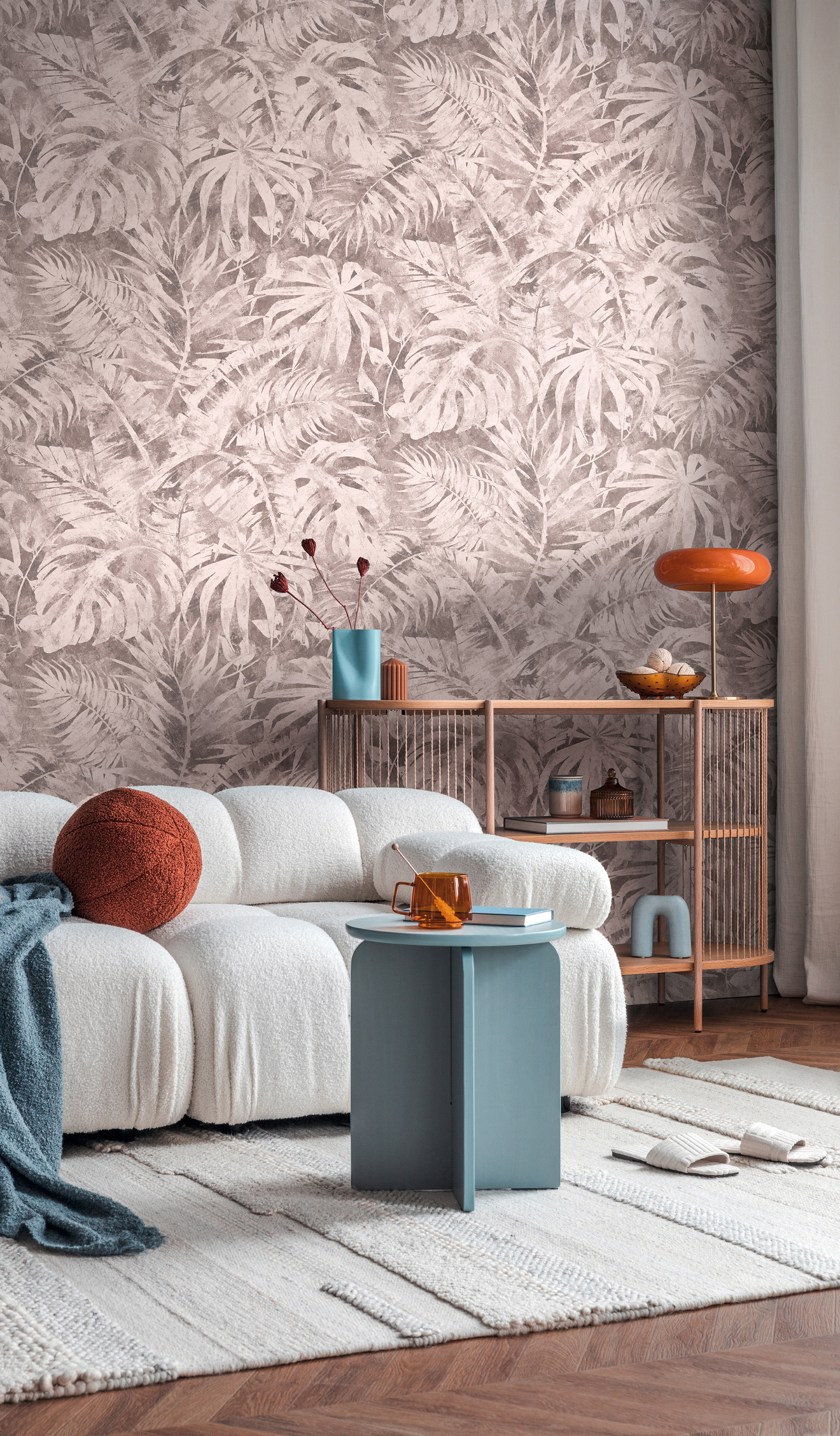 Papier peint panoramique Feuille Exotique Palma rose pâle - Cosmoliving d'A.S. Création | Réf. AS-791457