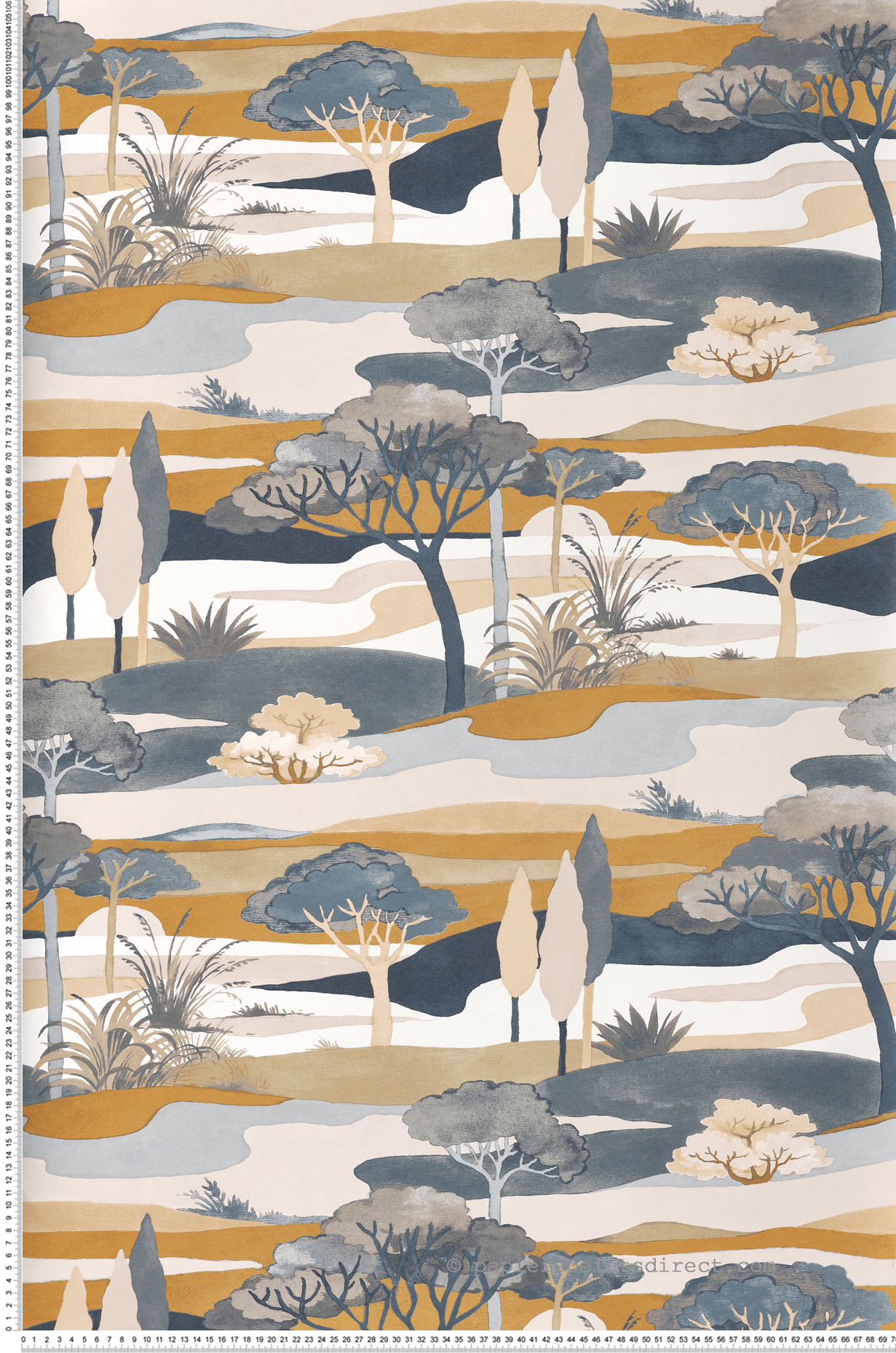 Papier peint Paysage Cap Ferret bleu camel - L'Ile aux Oiseaux de Casamance | Réf. CAS-75870508