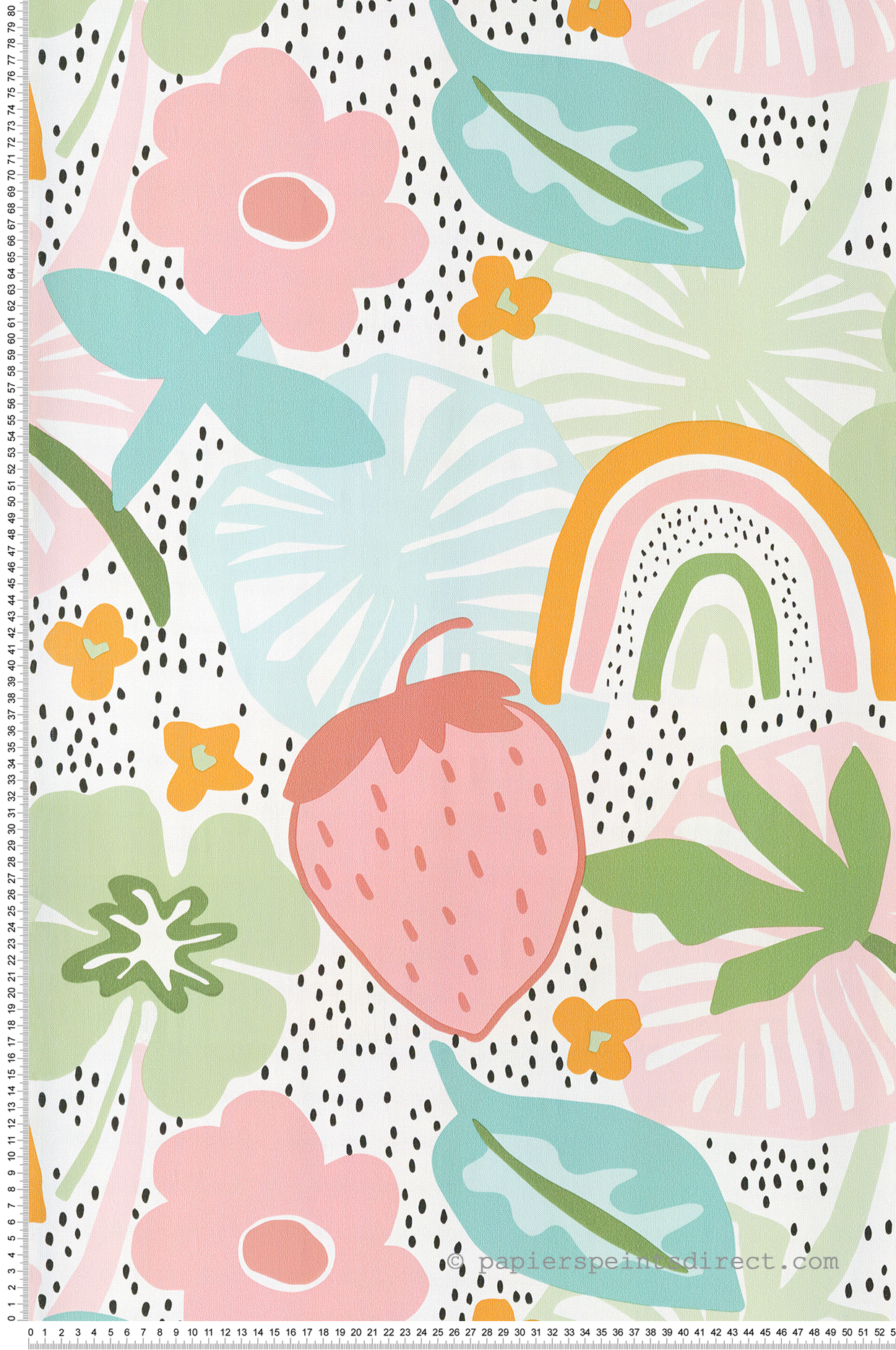 Papier peint Champ de Fraise et Fleur vert et rose - Lalala de Lutèce | Réf. LTC-LAL772