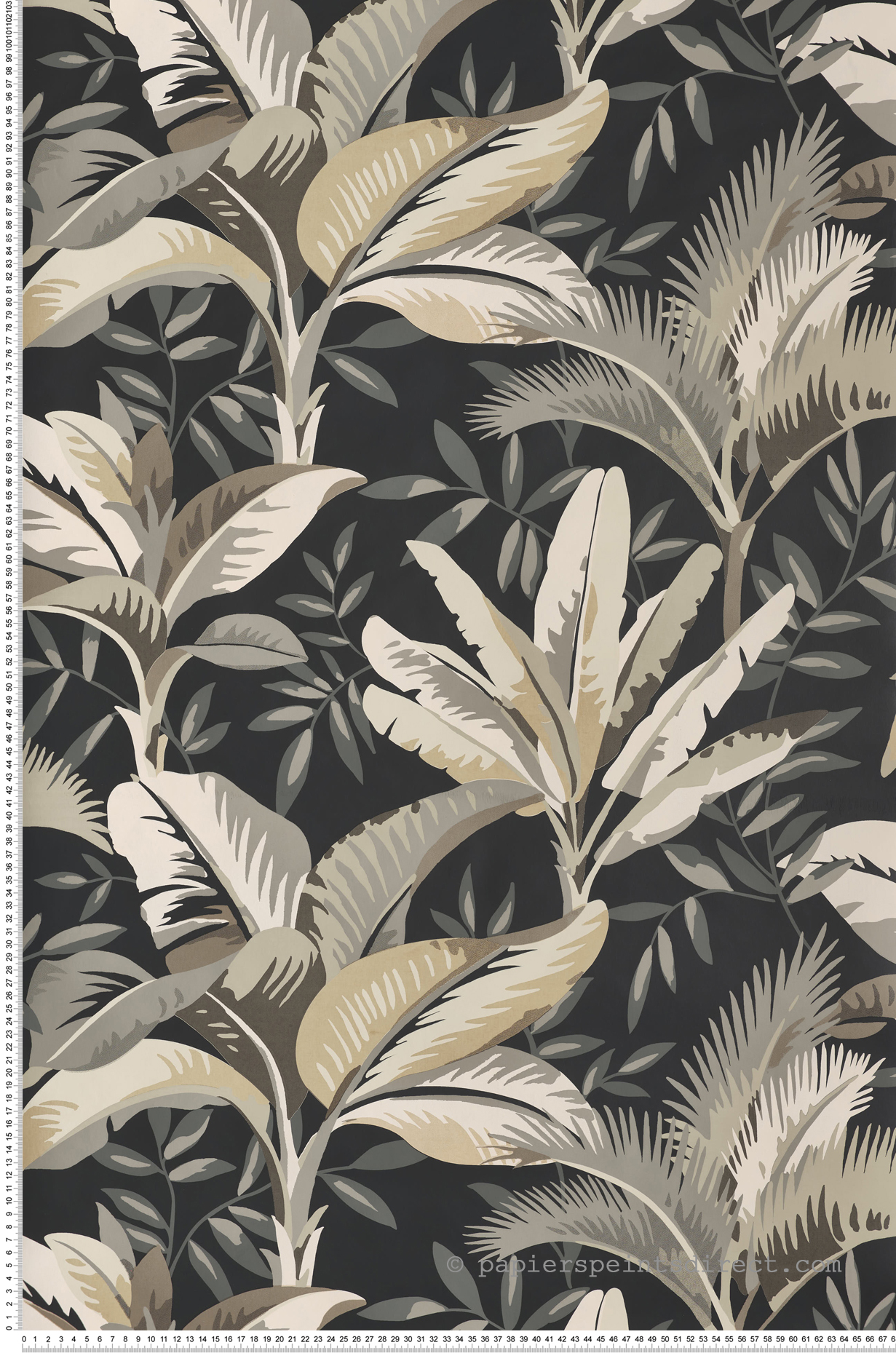 Papier peint Cime des Palmiers noir beige - Greenhouse de York (Initiales) | Réf. INI-GO8204