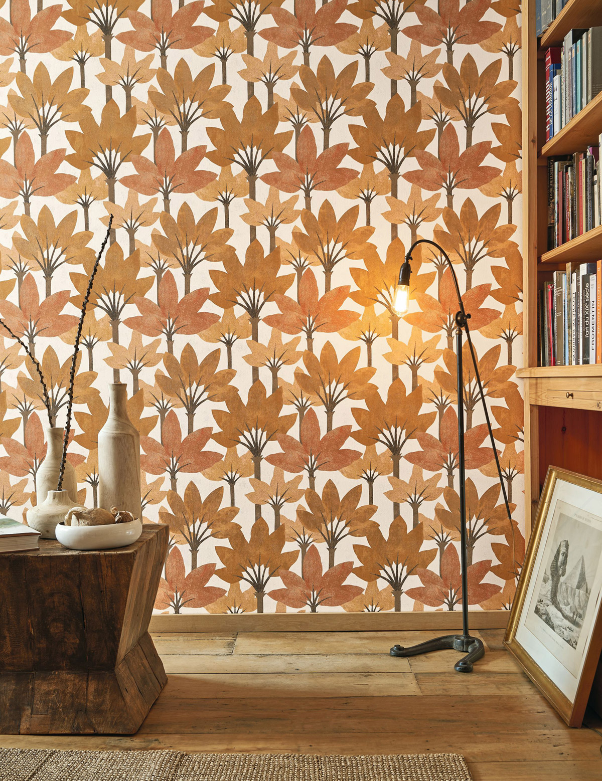 Papier peint Forêt Métallisé Babel curry brique - Babylone de Casadéco | Réf. BBLN89712310