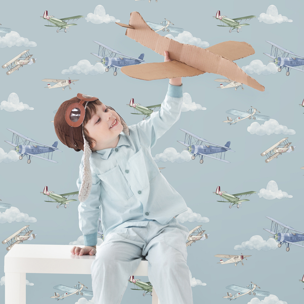 Papier peint Avion Enfant bleu - Imagine de Lutèce AMB2 | Réf. LTC-DL27548