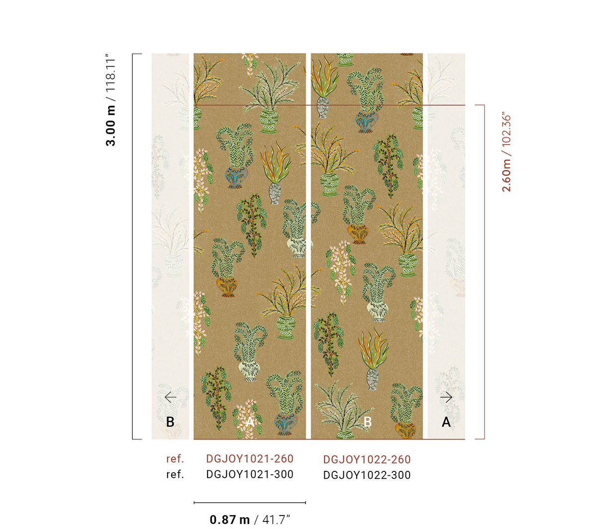 Papier peint panoramique Plante en Bouquet vert - A H260 - Joy de Masureel | Réf. MAS-DGJOY1021-260