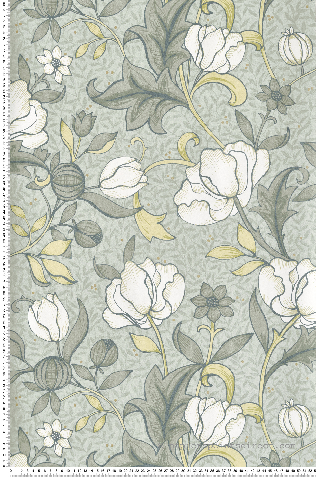 Papier peint Vintage Fleuri Isabella vert amande - Arts & Crafts de Casadéco | Réf. ARCR86347328