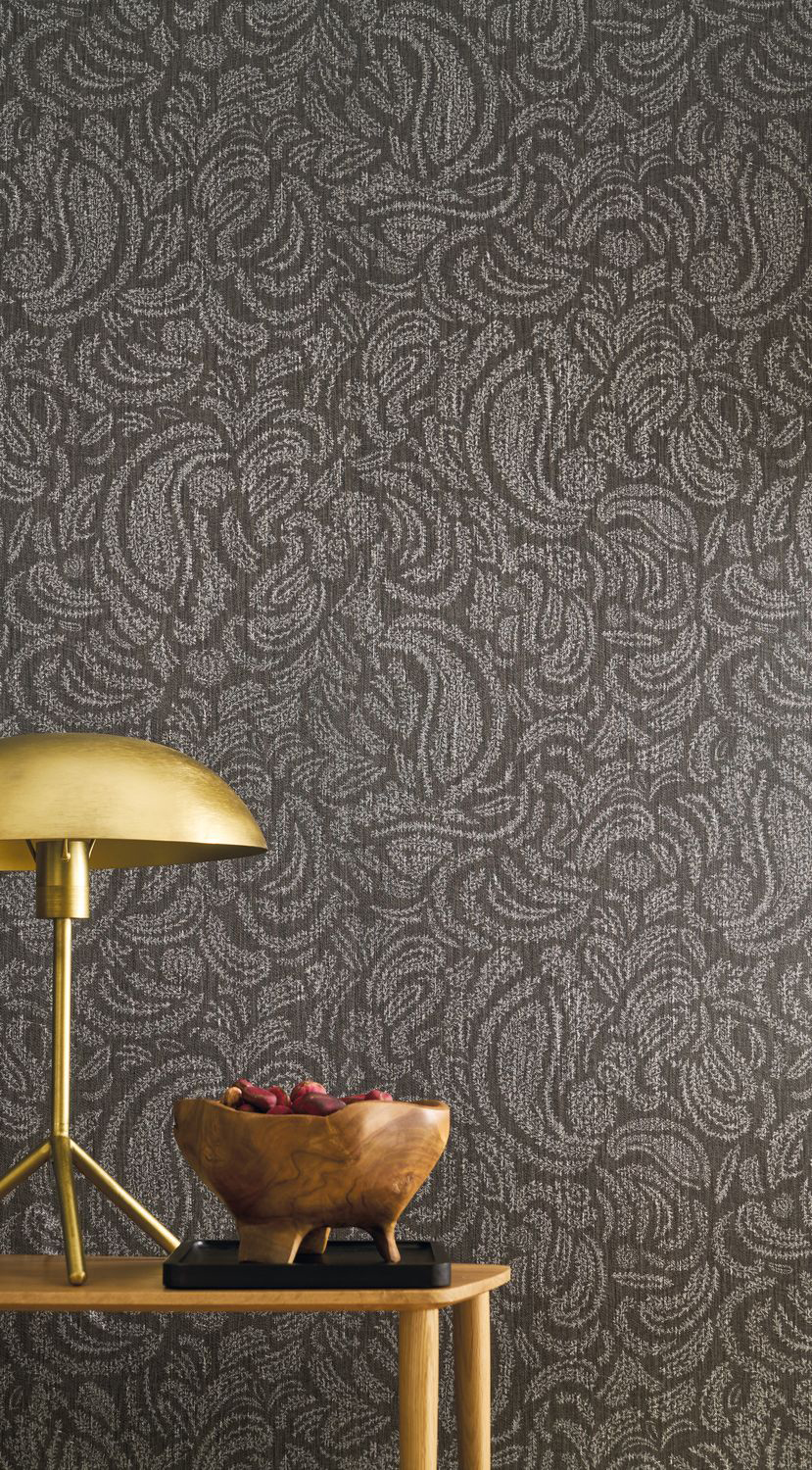 Papier peint motif Cachemire Jaipur noir anthracite - Ceylan de Casamance | Réf. CAS-74554096