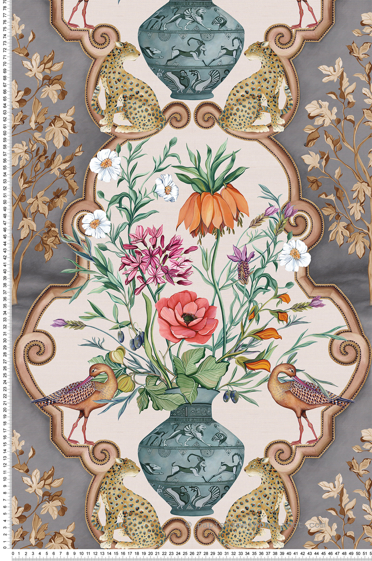 Papier peint Bouquet Vintage Sundara gris - Ananda d'Osborne & Little | Réf. OSB-W8031-04