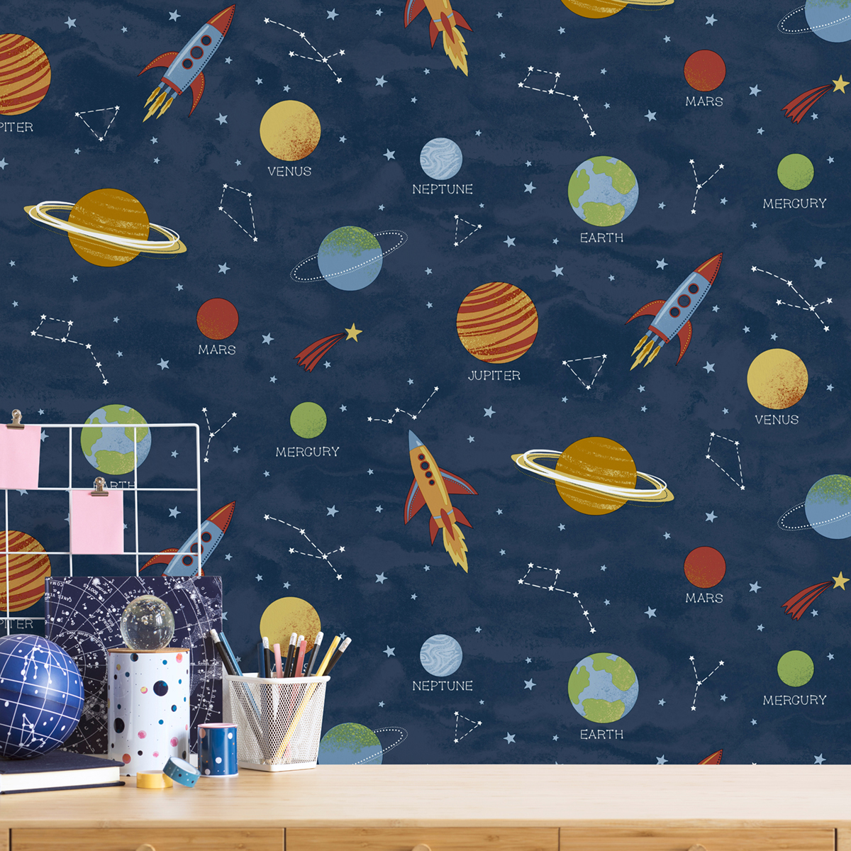Papier peint Planète Espace Enfant bleu - Imagine de Lutèce AMB2 | Réf. LTC-DL27595