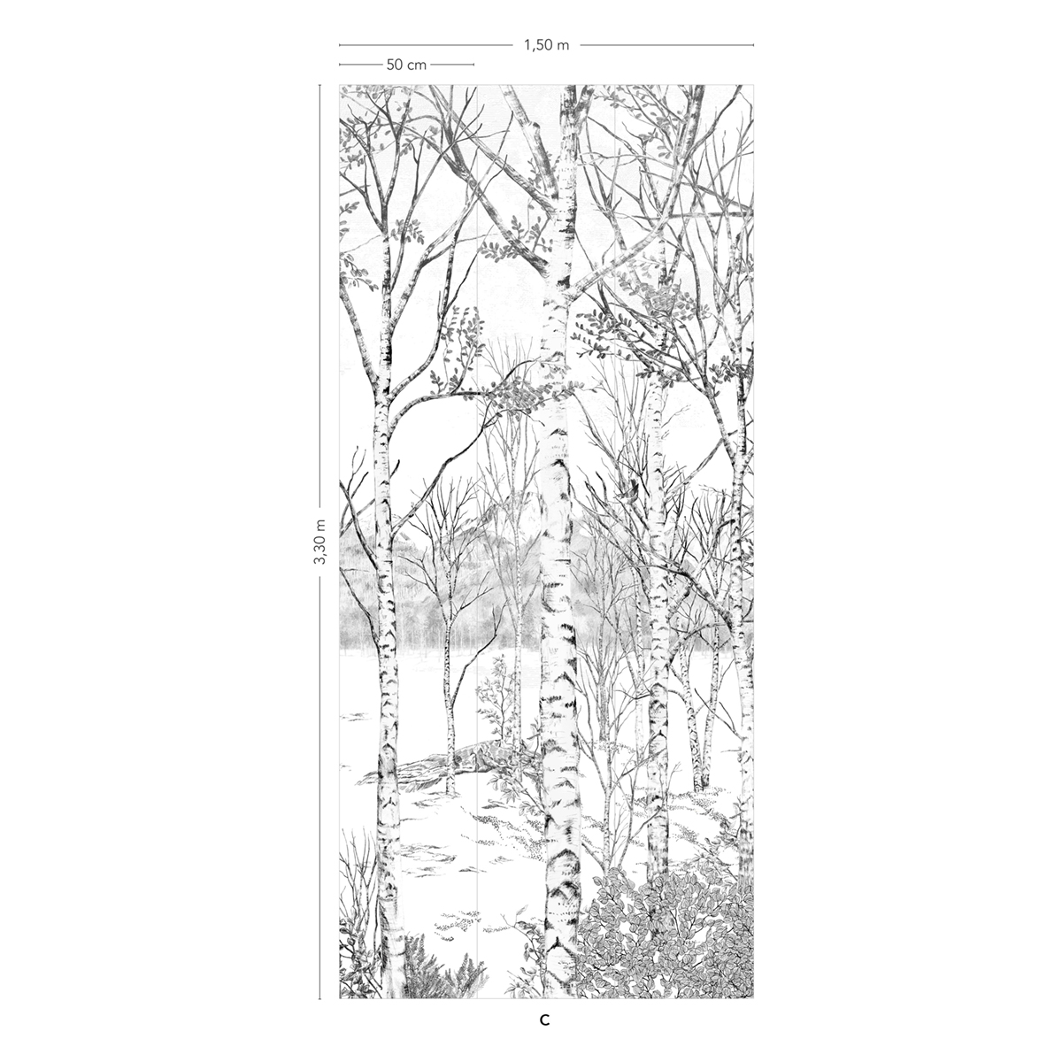 Papier peint panoramique Forêt Nunavut Grisaille C - 7/8/9 - Isidore Leroy