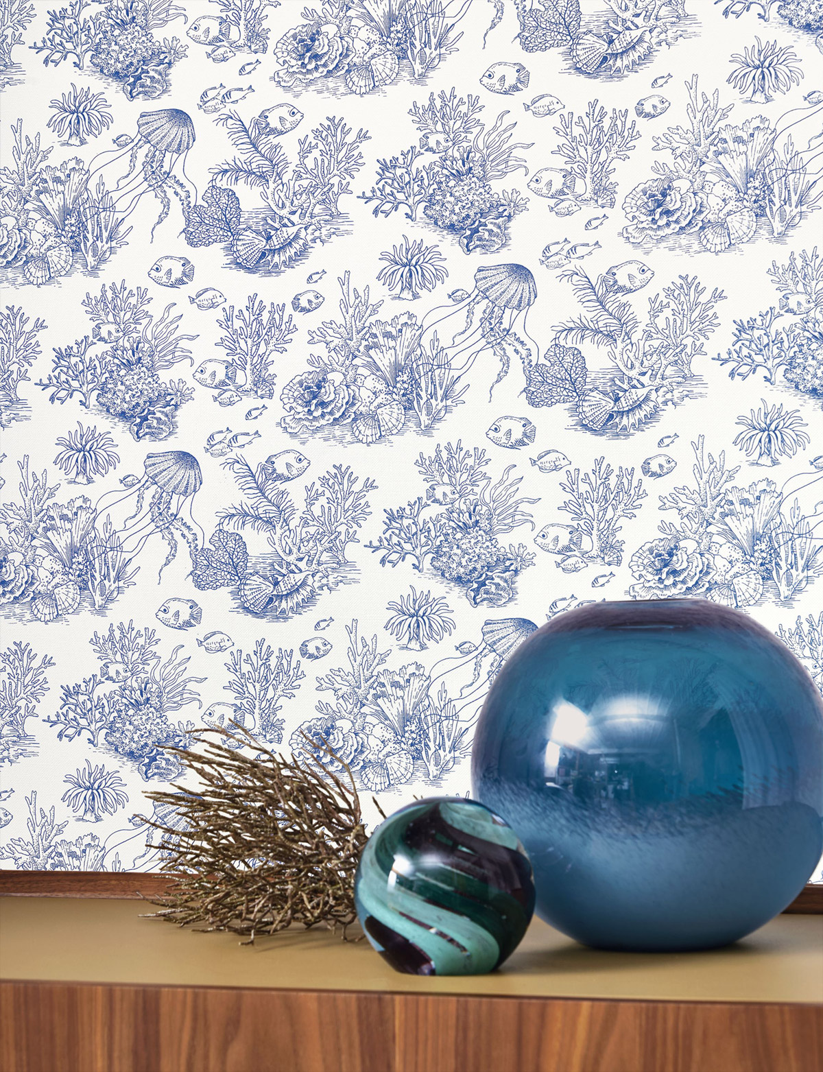 Papier peint Toile de Jouy Marin Côte Sauvage bleu - Seaside de Casadéco AMB2 | Réf. SEAS201476446