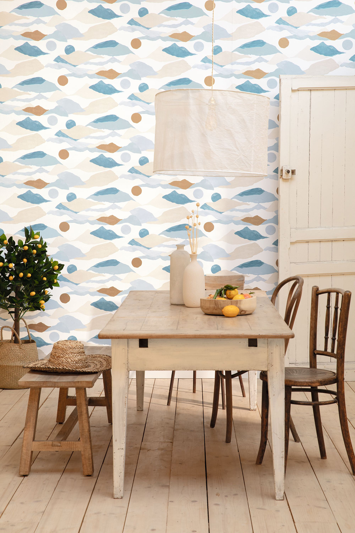 Papier peint Paysage Montagne bleu et doré - Imagination de Casélio | AMB Réf. IMG102186025