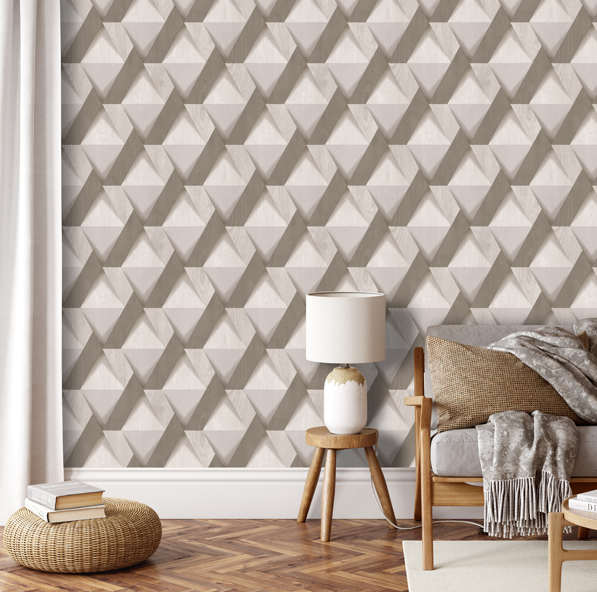 Papier Peint Bois Moderne Losange marron - Nomade d'Ugépa | Réf. UGP-M69108