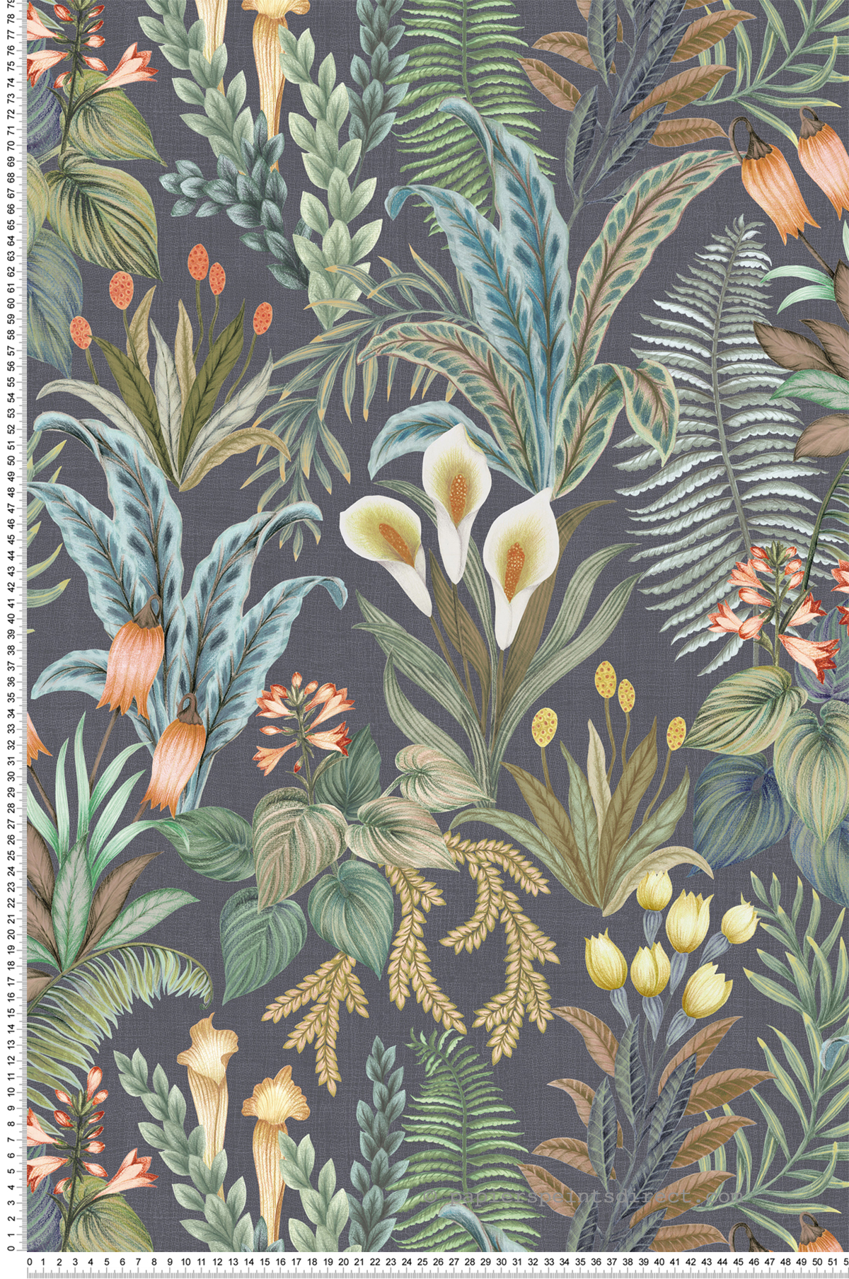 Papier peint Feuillage Fleur Calla Lily bleu nuit - Rhapsody d'Osborne & Little | Réf. OSB-W7812-02