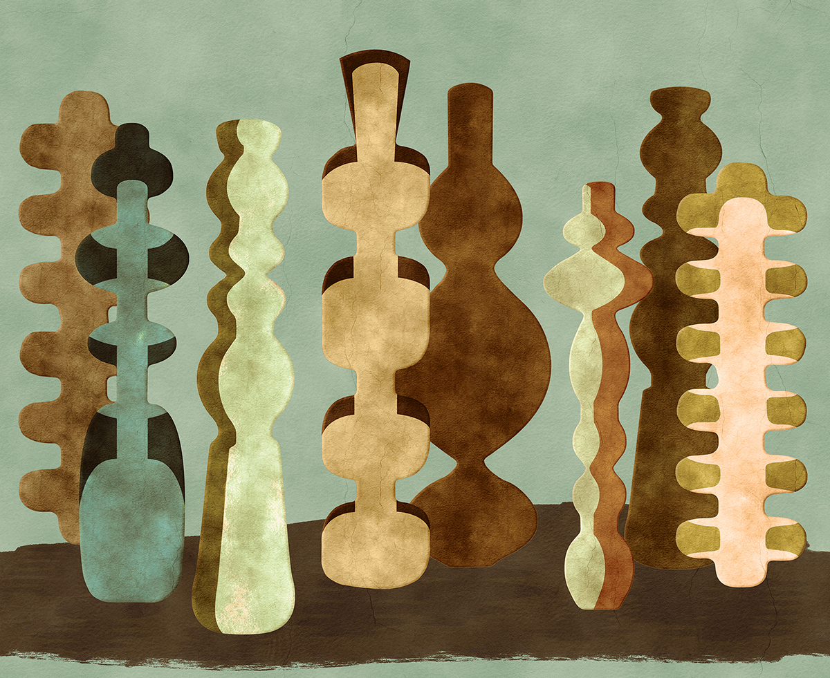 Papier peint panoramique Poterie Design vert d'eau - A, B et C H260 - Terra de Masureel | Réf. MAS-DGPOT104X-260