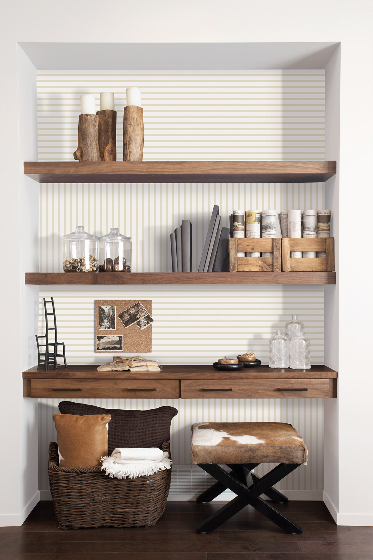 Papier peint Rayure Marinière beige - Jeux de Rayures 3 de Lutèce | Réf. LTC-G68052