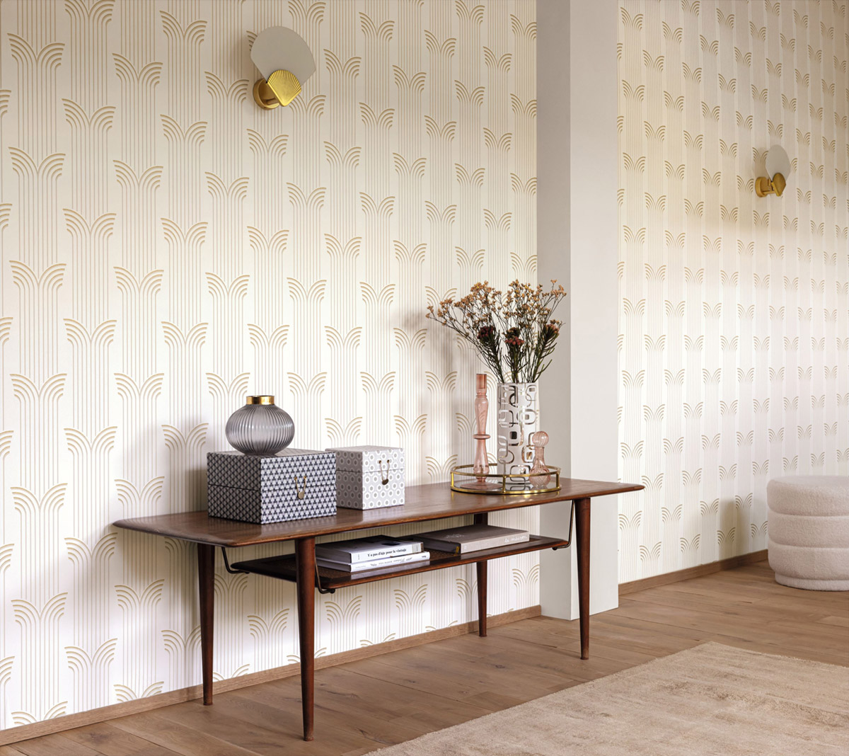 Papier peint Temple Glamour beige doré - Elégance de Casélio | Réf. ELC105291027