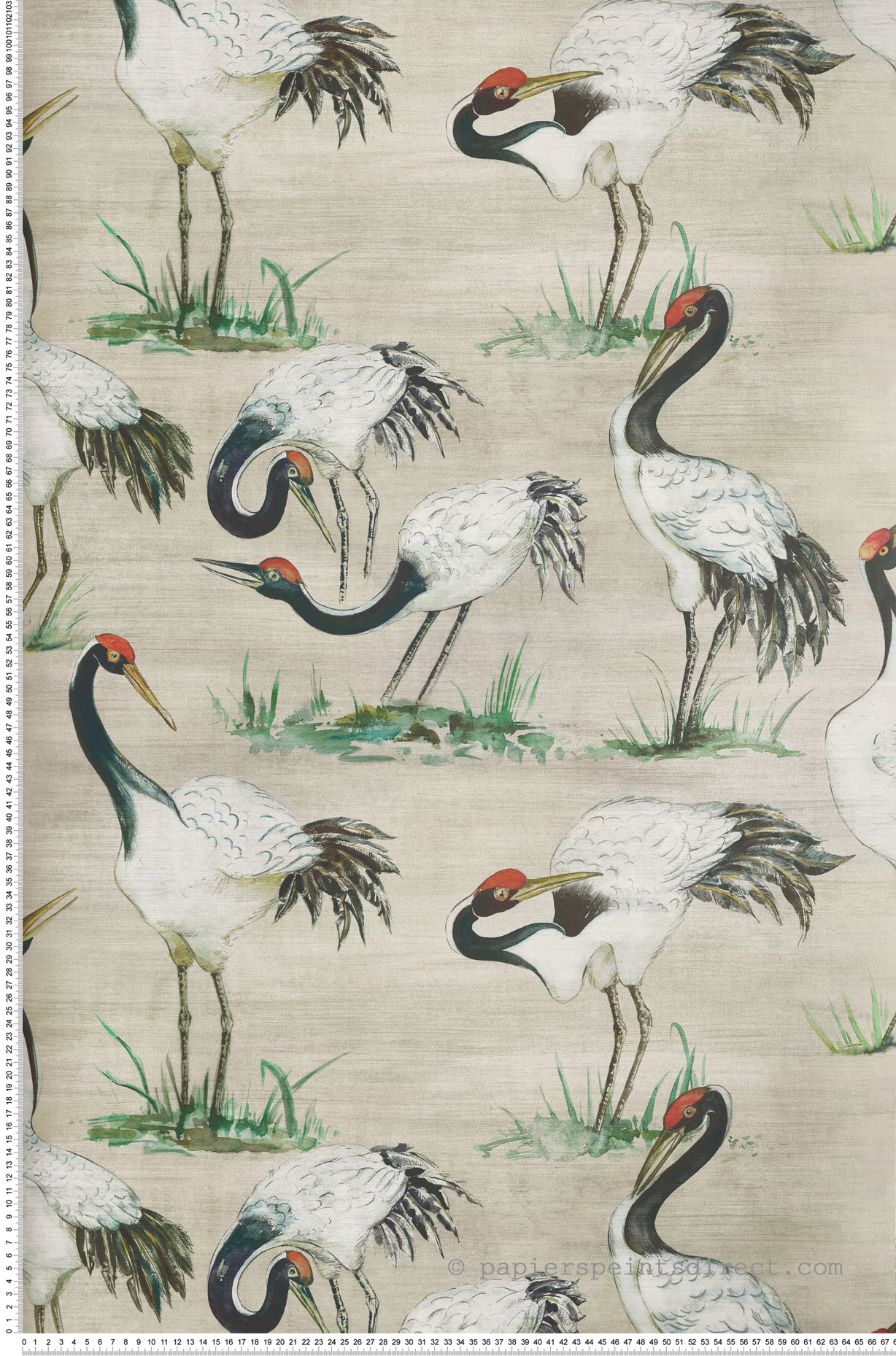 Papier peint Oiseaux Grue Cranes lin - Mansfield de Osborne & Little | Réf. OSB-W7456-01