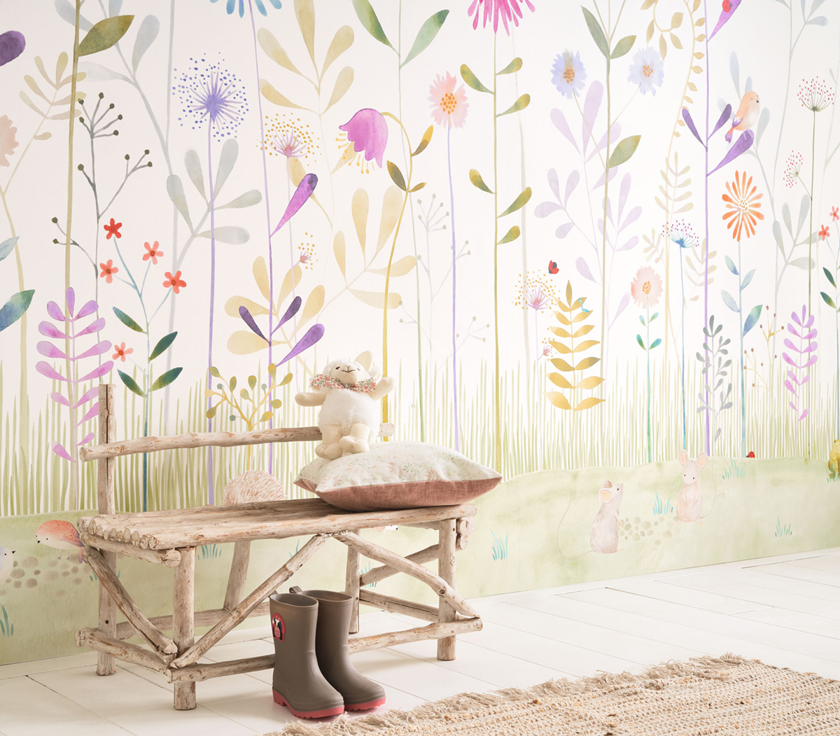 Papier peint panoramique Jardin Fleuri Papillon M 200x280 - Once Upon A Time de Casadéco AMB2 | Réf. OUAT88287203