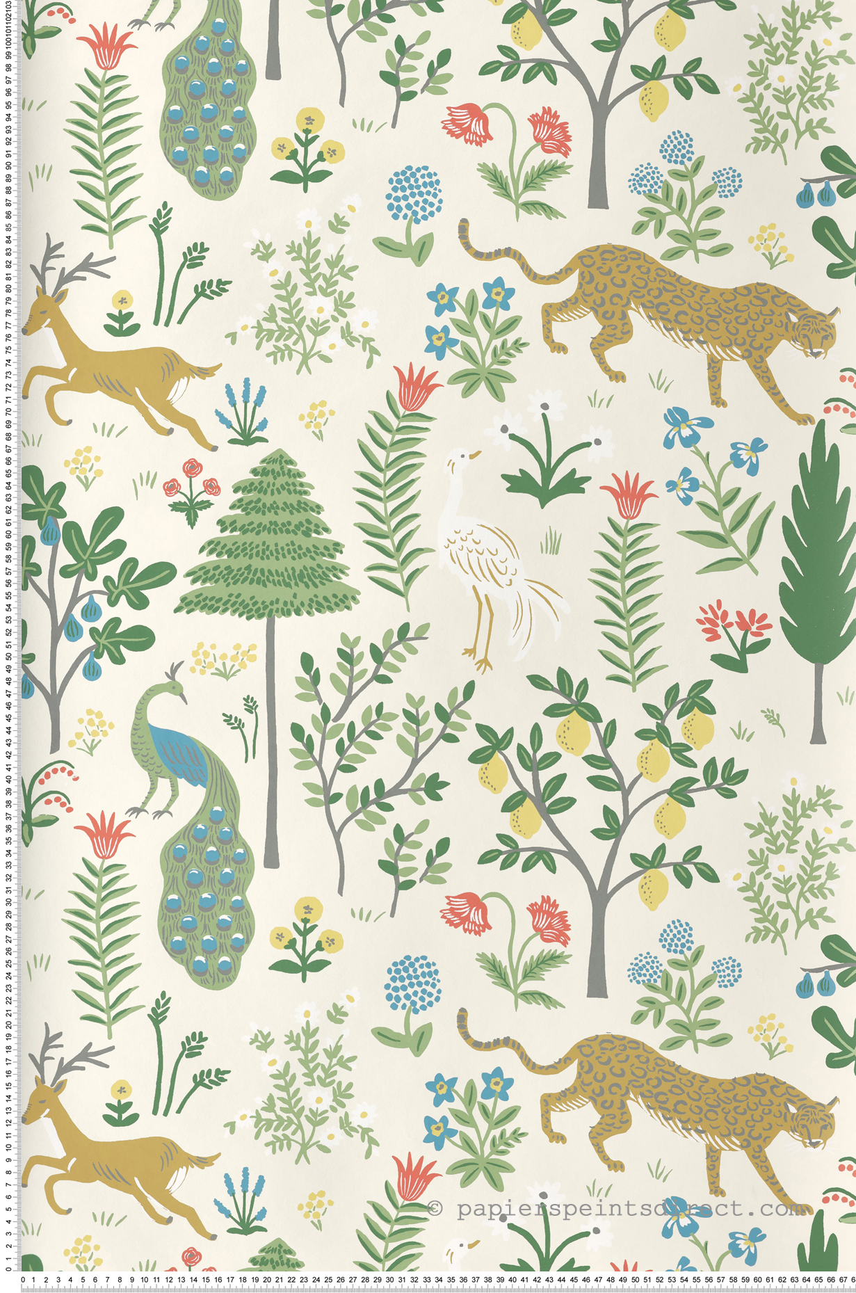 Papier peint Forêt Animaux Ménagerie multicolore beige - Rifle Paper Co. 2 de York (Initiales) | Réf. INI-RP7303