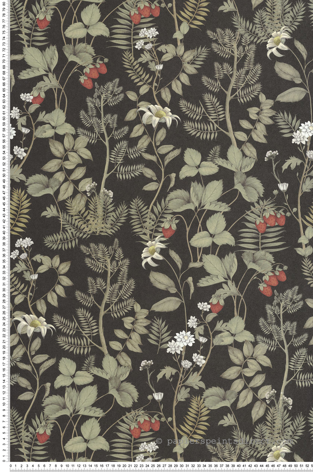 Papier peint Fraisier Strawberry Field noir fusain - Heritage de Casadéco | Réf. HETA201219817