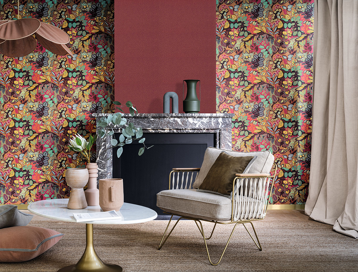 Papier peint Feuillage Belle de Nuit grenat - Eté Indien de Casamance | Réf. CAS-75090916