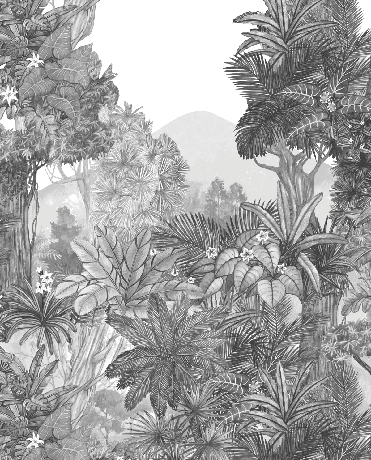 Papier peint panoramique Palmiers Secret Landscape noir blanc L 250X310 - Pimp My Wall de Casélio | Réf. PMW104859202