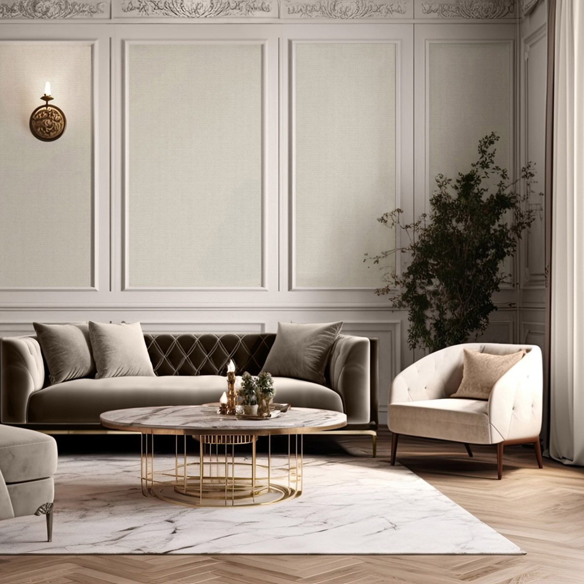 Papier Peint Faux uni Textile Paillettes écru doré - Venezia d'Ugépa AMB2| Réf. UGP-M67307