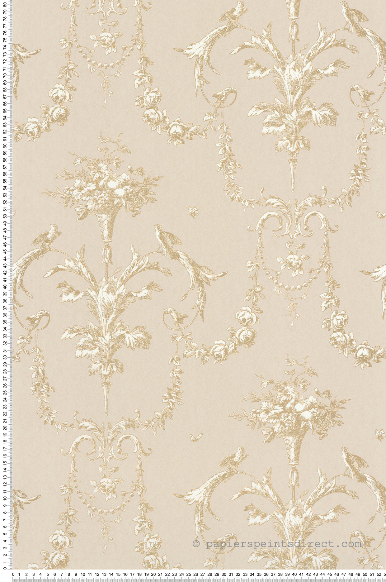 Papier peint Baroque et Oiseaux beige et doré - Les Belles Toiles De Jouy de Casadéco AMBV | Réf. LBTJ87921104