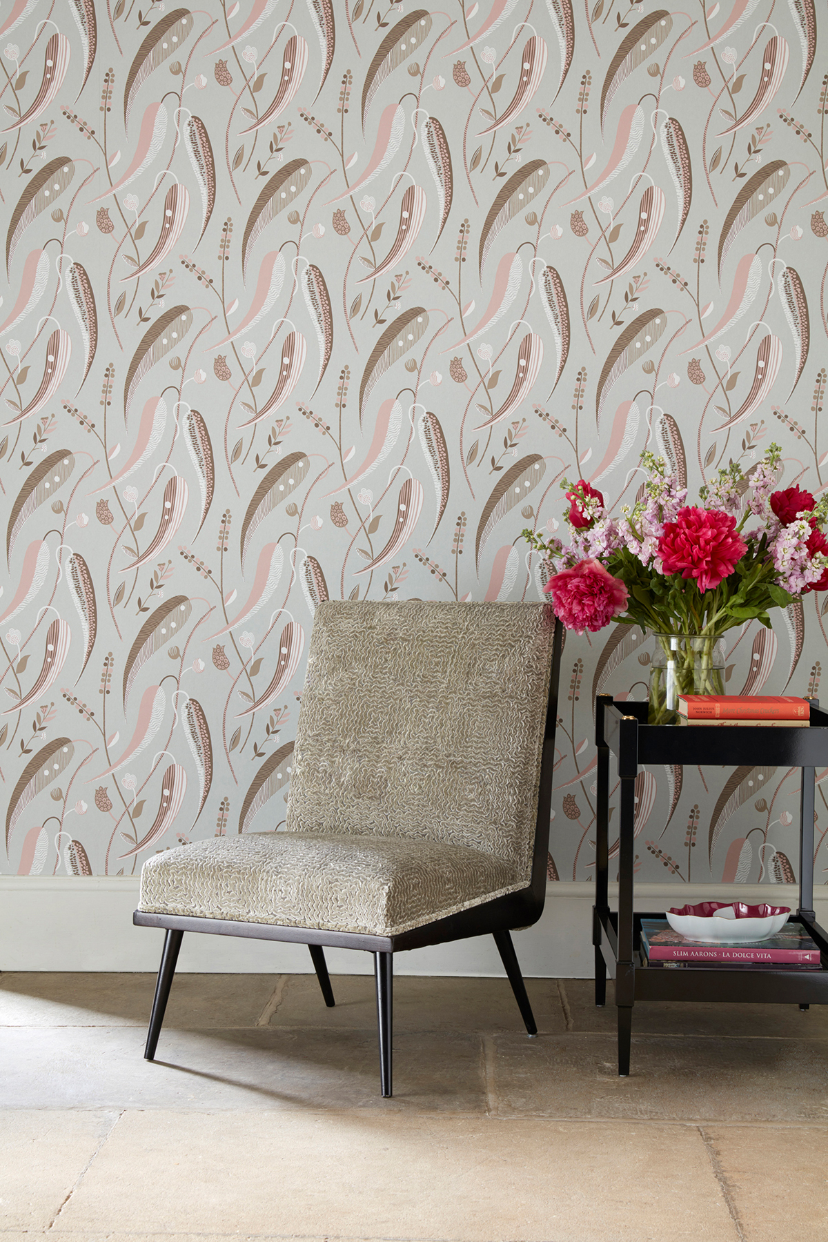 Papier peint Feuillage Colbert gris rose - Les Indiennes de Nina Campbell | AMB Réf. OSB-NCW4353-02