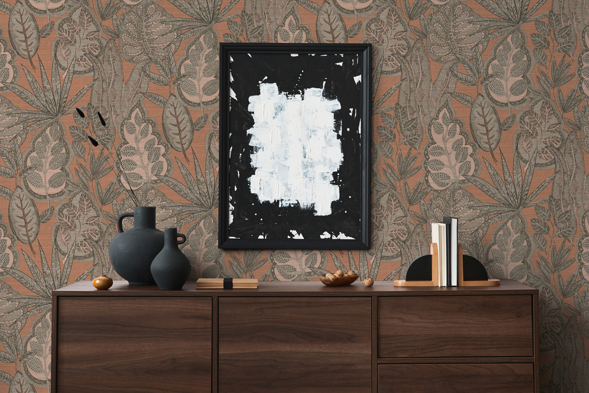 Papier peint Feuillage Symbole Indiana taupe rose - Famous Garden d'A.S. Création AMB3 | Réf. AS-393462